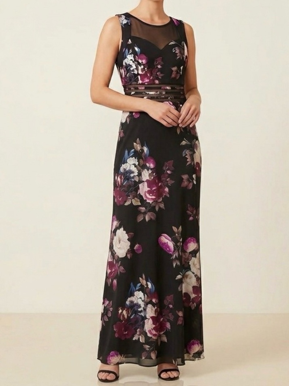 Enfocus Studio mesh floral sleeveless maxi dress, black